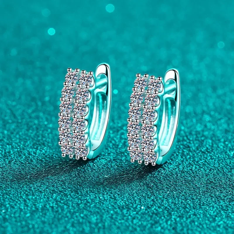 

Platinum Pt950 White Gold 18K 0.72ct Moissanite Hoop Earrings Double Rows of Diamond Buckle Daily Versatile Light Luxury Jewelry