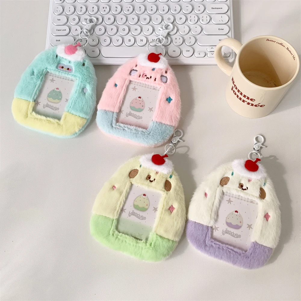 Kawaii Plush Penguin Photo Card Holder Macaron Clashing Color K-Pop Idol Photo Card Protector Fits 3inch Photos for Girls