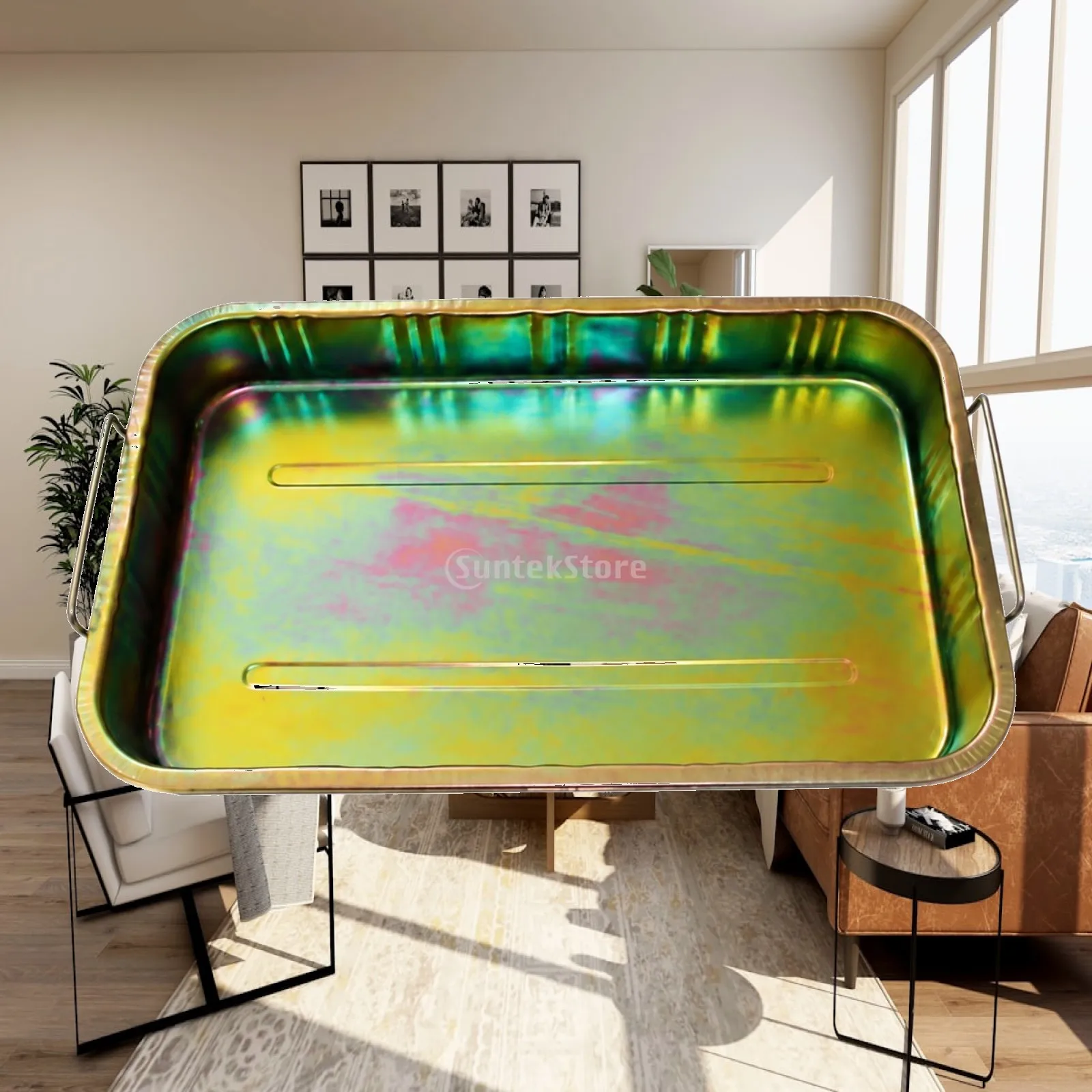 Metal Oil Drain Pan Reinforced Base Rectangular Metal Drain Pan Large Capacity for DIY Vehicle Owners, Mechanics, Vehicle