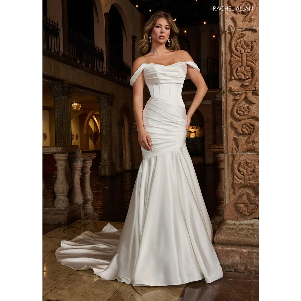 

Bowith Mermaid Wedding Dresses for Bride 2025 Off the Shoulder Court Train Soft Satin Bridal Gown Customized Party Dresses