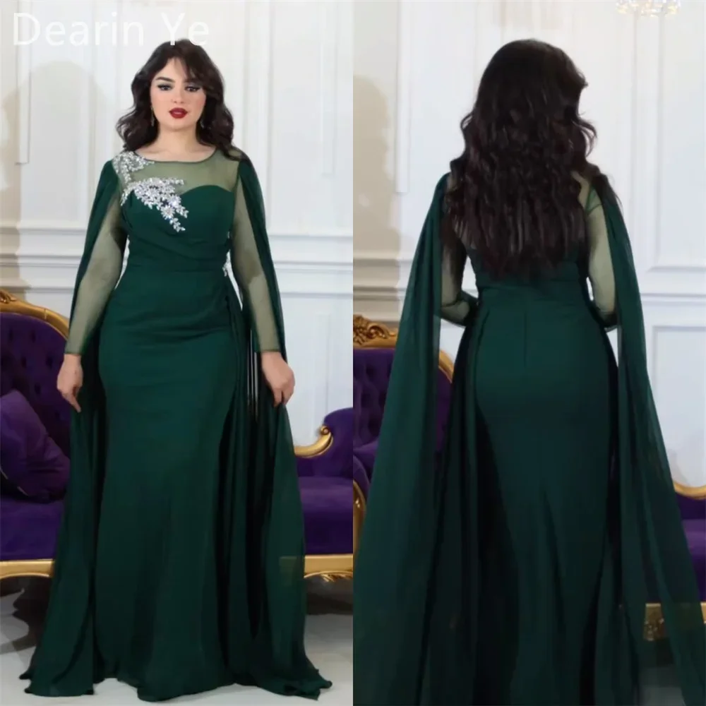 

Customized Formal Dress Prom Dearin Scoop Neckline Mermaid Floor Length Skirts Tulle Draped Applique Bead Bespoke Occasion