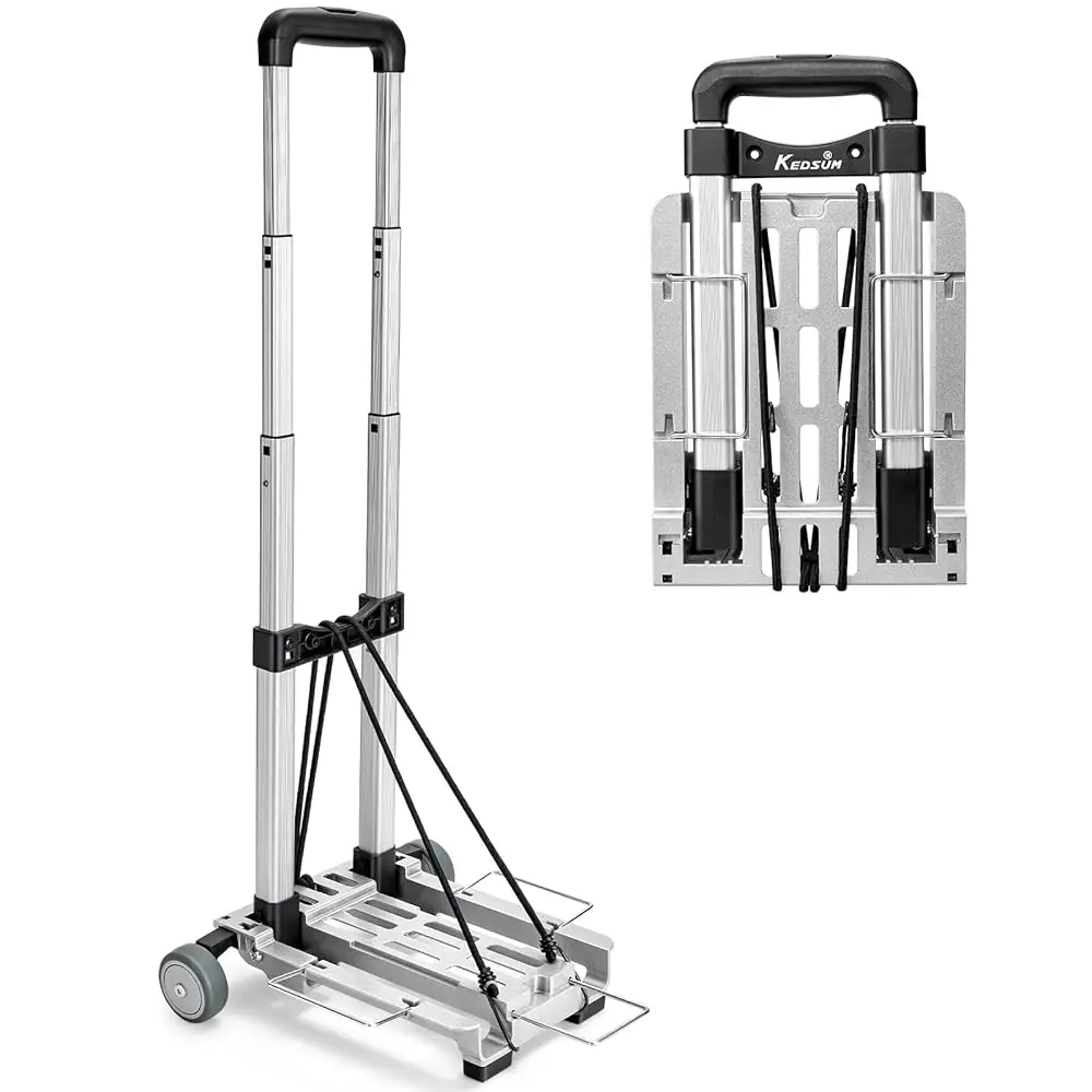 

Mini Luggage Cart with Wheels Foldable, Lightweight Trolley Cart with Wheels, Expandable Baseplate Foding Hand Truck, 120 LB