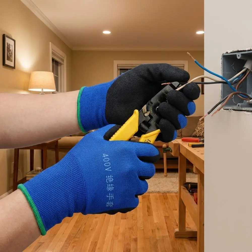 1 Pair Withstanding Voltage 400V Electrician Insulating Gloves High Elasticity Anti-Slip Grip Electrical Maintenance Gloves