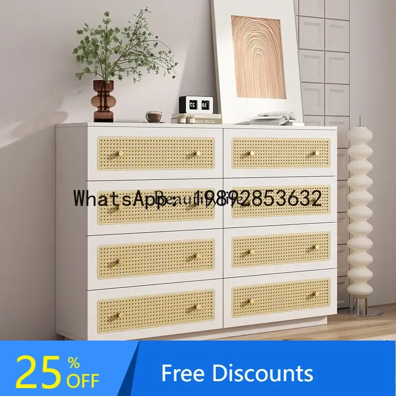 

HH2 09z.Solid wood rattan chest cabinet living room against the wall storage side cabinet Nordic retro