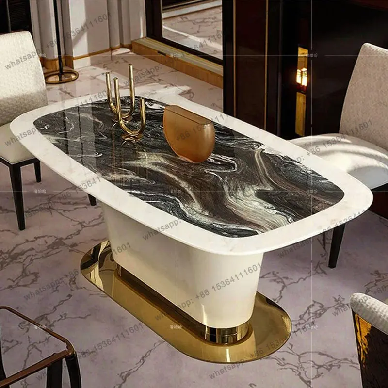 Italian dining table light luxury high-end marble dining table household stainless steel dining table