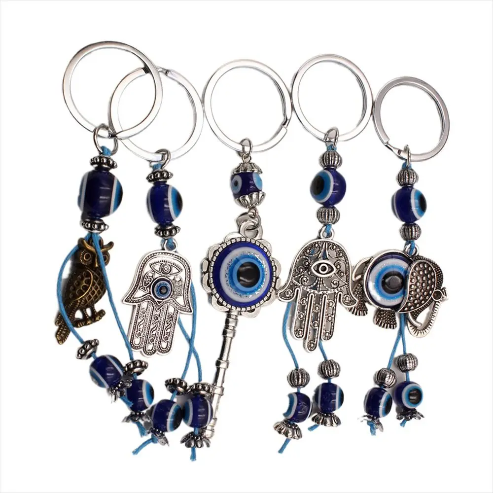 Lucky Eye Fatima Hand Keychain Car Keyring Blue Turkish Evil Eye Key Chain for Women Men Jewelry Gift Keyring Pendant