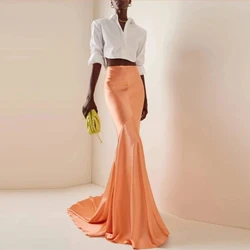 Top Quality Silk Satin Mermaid Skirt Sweep Train High Quality Women Maxi Formal Skirts Peach Long Fishtail Skirt Custom Made