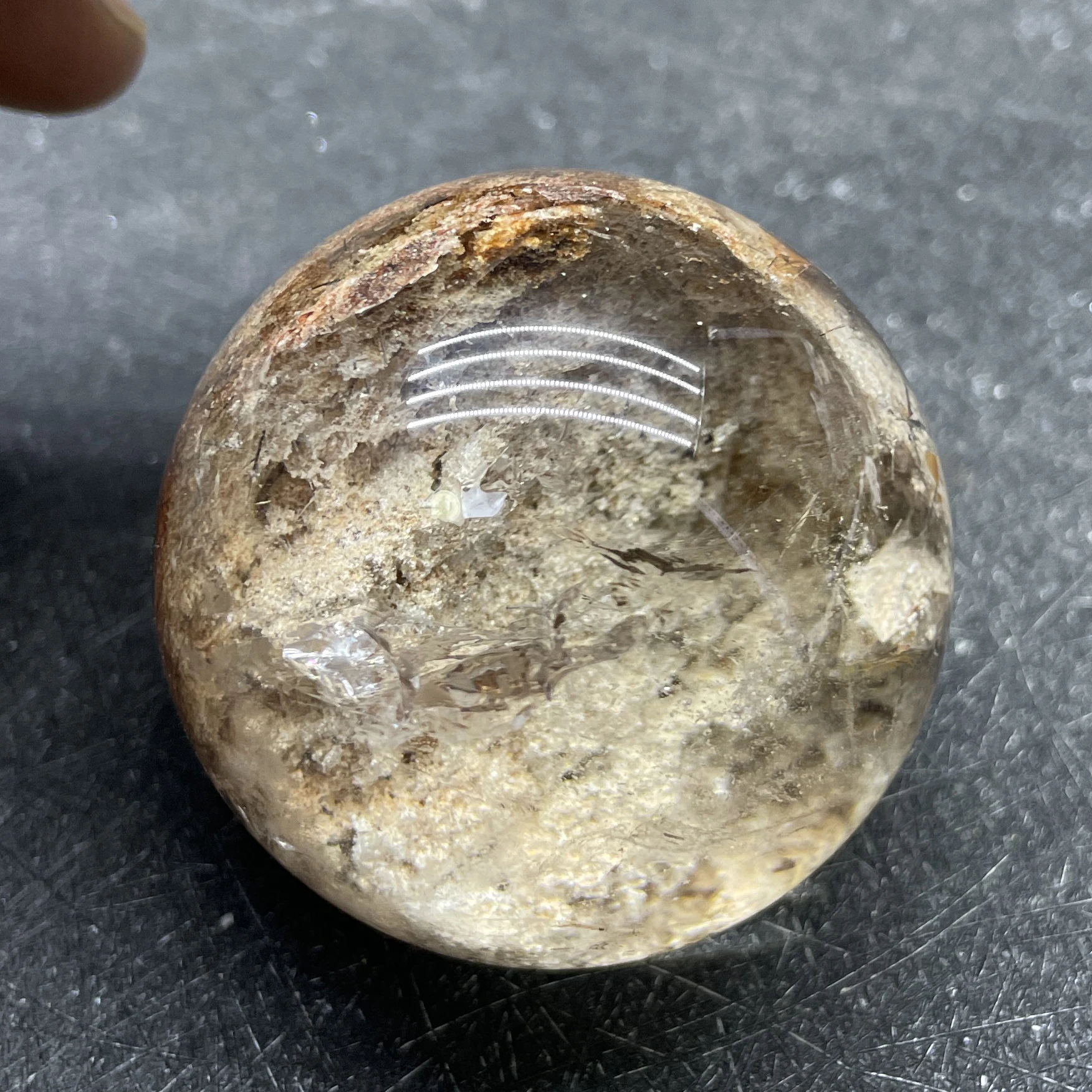 

141g Natural Green Phantom Quartz Sphere Polished Garden Quartz Crystal Ball Reiki Healing W15
