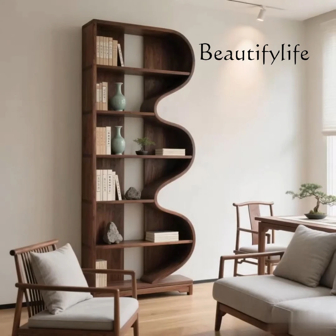 

Black walnut modern simple bookshelf living room bedroom tea room high-end floor display decorative cabinet