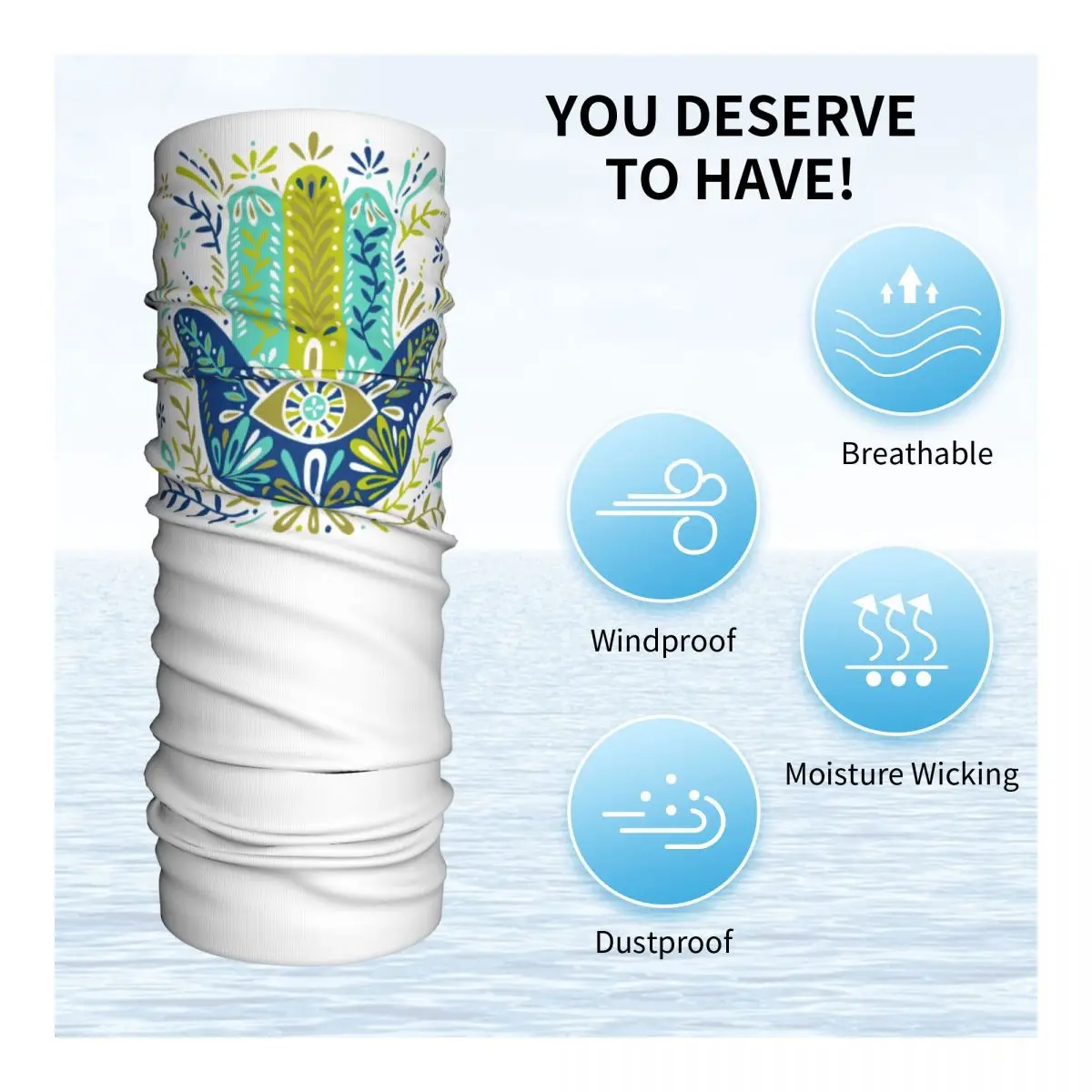 カスタムハムサハンド邪視除けバンダナネックゲイター防風フェイススカーフカバー男女兼用お守り部族文化ヘッドバンドチューブ