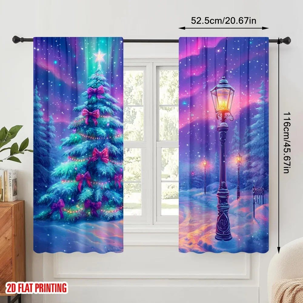 Vibrant Galaxy Christmas Tree and Magical Night Scene Digital Print Curtains for Living Room Home Decor