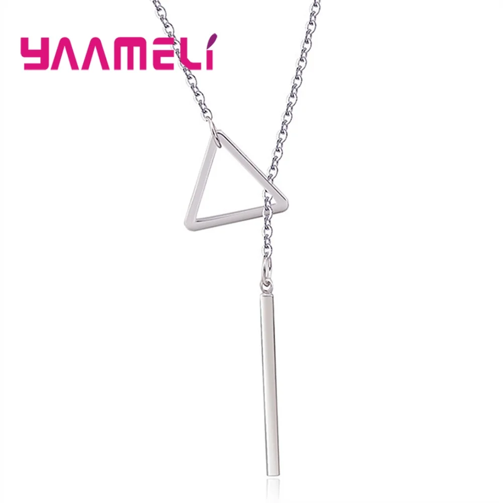 New Creative Geometry Metal Necklace Simple 925 Sterling Silver Round Loop and Triangle Sweater Chain Fashion Jewelry Wholesale