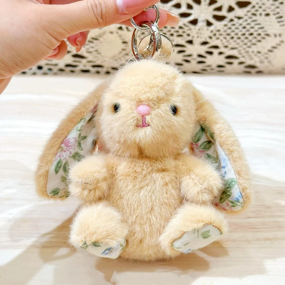 

Sitting Position Rabbit Plush Keychain PP Cotton Fluffy Cartoon Animal Doll Pendant Soft Cartoon Flower Plush Rabbit Keychain