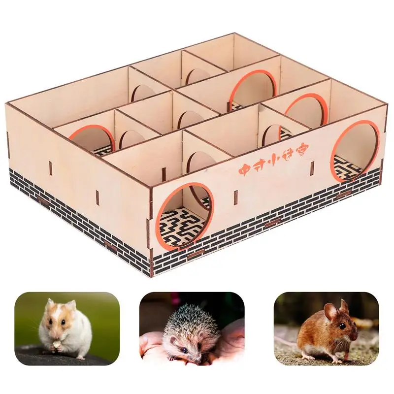 

Hamster Wooden Maze Tunnel, Small Animals Activity Gerbil Labyrinth Dwarf Hamster Play Toys Maze Tunnel Mice Wooden Funny NEW