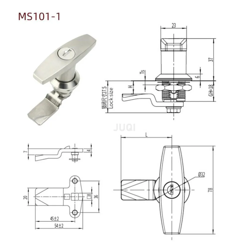 Baru T-type Rotary Lidah Kunci 304 Baja Nirkarat Distribusi Kotak Kunci Pintu Menangani Kunci Kontrol Kabinet Kabinet Kabinet Kunci