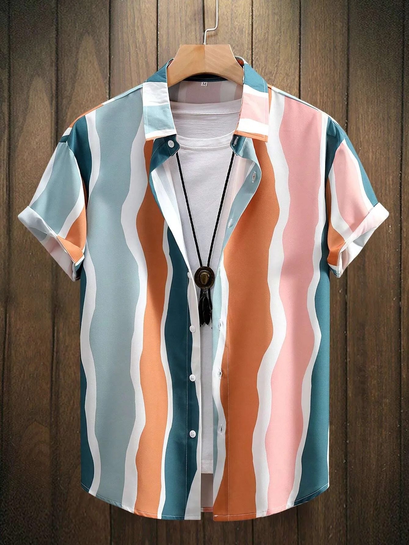 

2026 Summer New Style Men's Short-Sleeved Shirt with 3D Stripes Pattern Print - Street Casual Fashion Comfortable and Soft