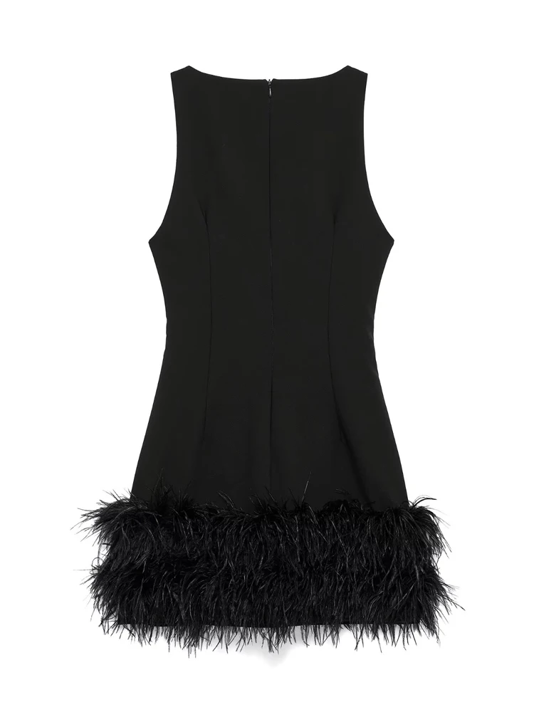 MUJER 2025 Feather Mini Dress Women Black Sleeveless Corset Dress Woman off Shoulder Party Dresses for Women Luksusowa krótka sukienka — zdjęcie 5