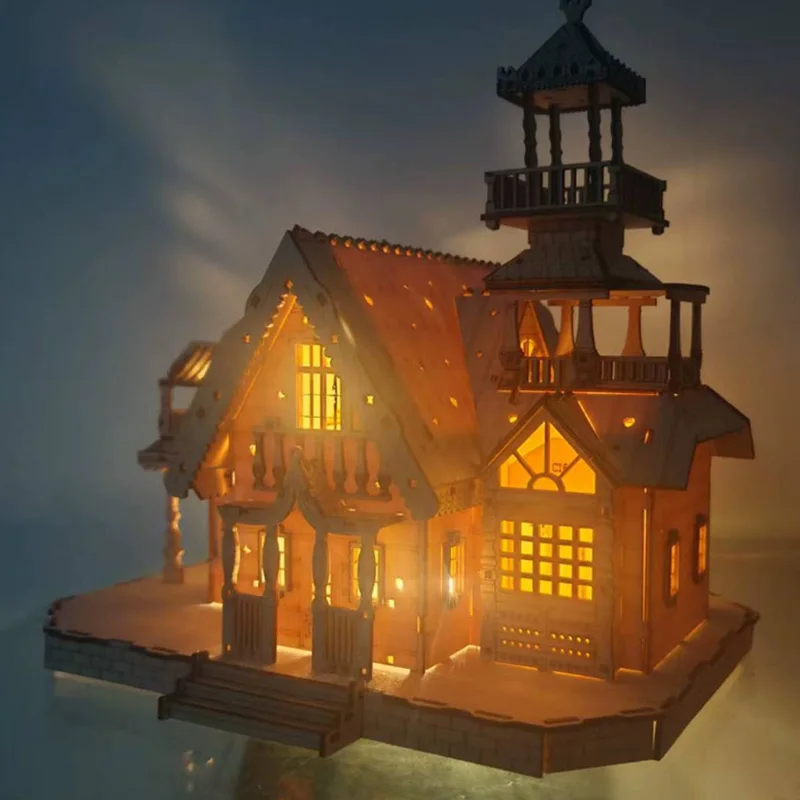 ثلاثية الأبعاد تجميعها مضيئة فيلا مجموعة الأطفال أصدقاء هدايا عيد هدايا عيد القلعة لغز مكتب زخرفة الأثاث حلية #1