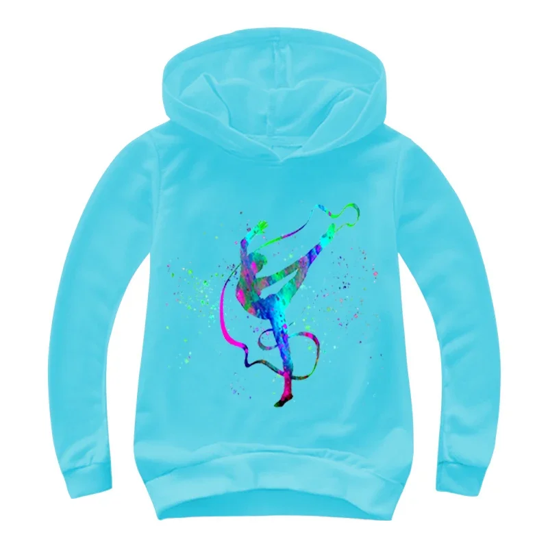 Watercolor Gymnastics Graphic Hoodie Children Spring Autumn Cartoon Hooded GYM Sweatshirts Boys Pullover Tracksuits Girls tops