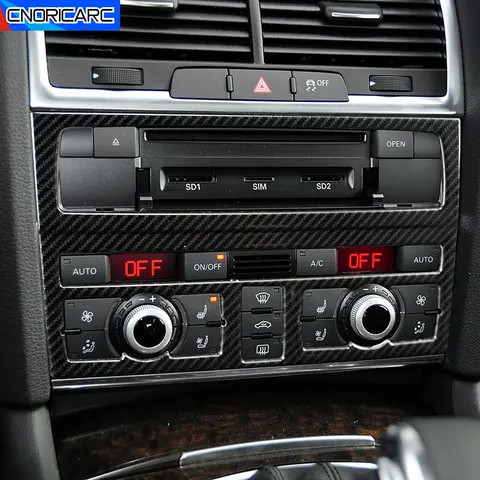 Car Console Air Condition CD Buttons Panel Frame Decoration For Audi Q7 2008-15 Carbon Fiber Color Sticker Interior Accessories