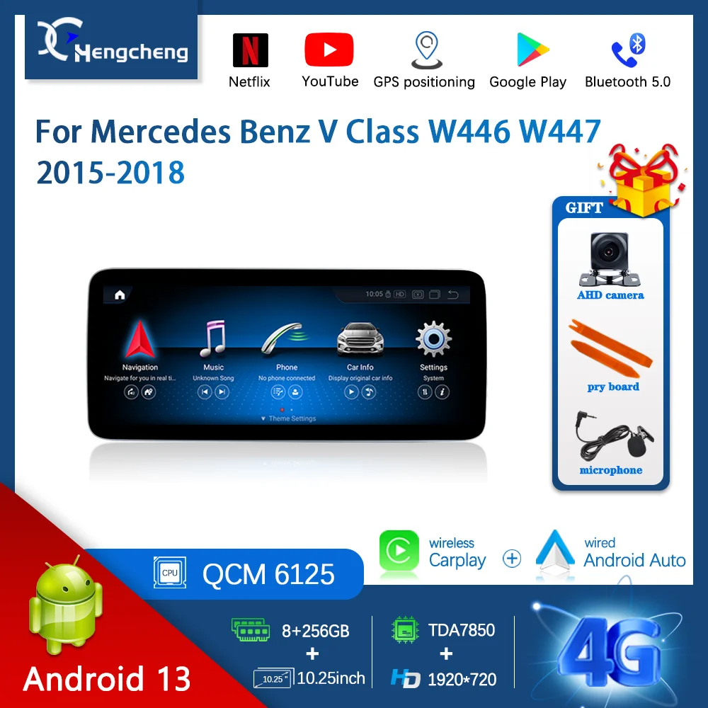 

Автомобильная стереосистема carplay Android13 для Mercedes Benz V Class 639 W446 W447 V260 V250 2015-2018, автомобильный GPS-навигатор, мультимедийный плеер