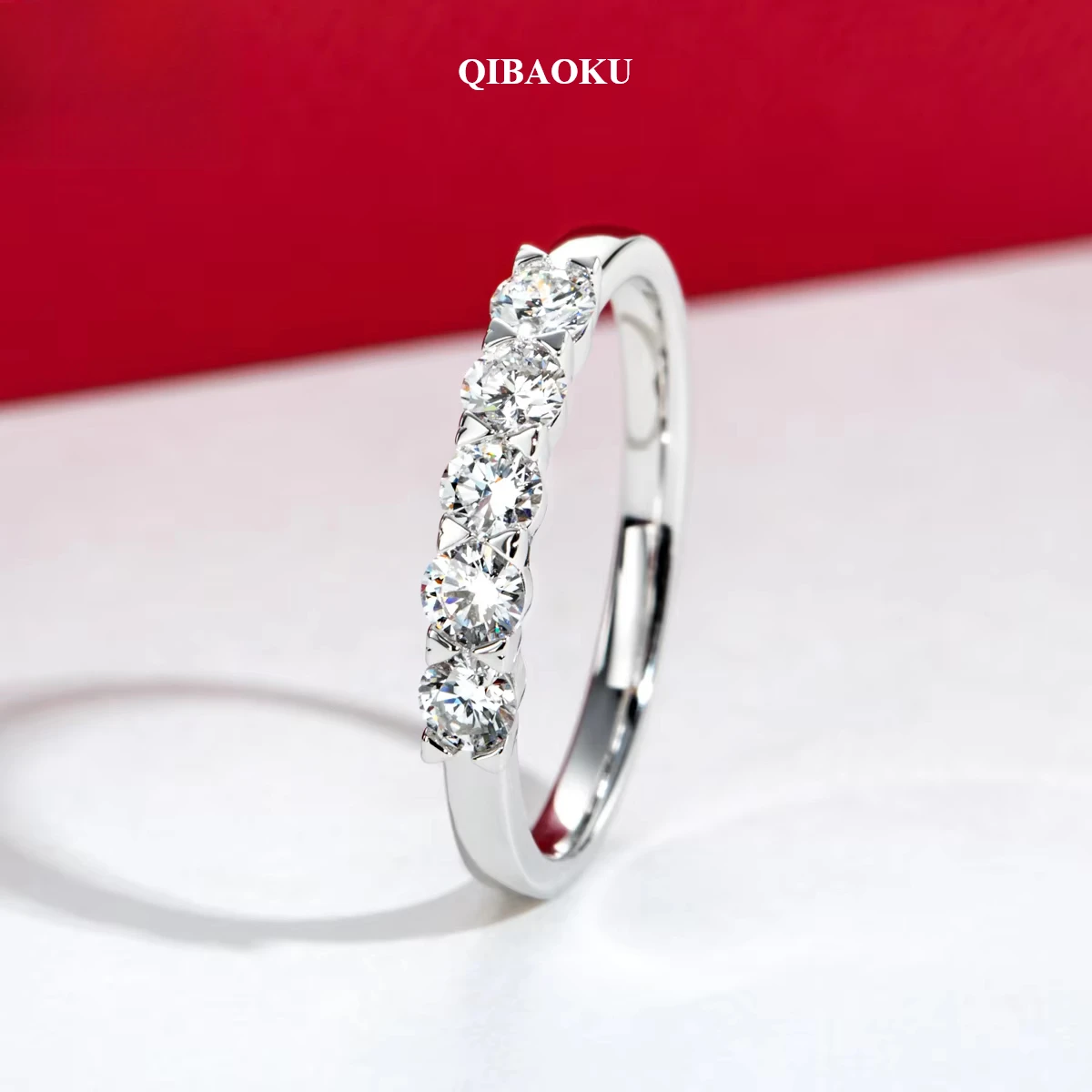 QIBAOKU 14K White Gold 3MM D Color VVS Clarity Lab Grown Diamond 0.50CT Half Wedding Band Valentine's Day Gifts for Women 2026