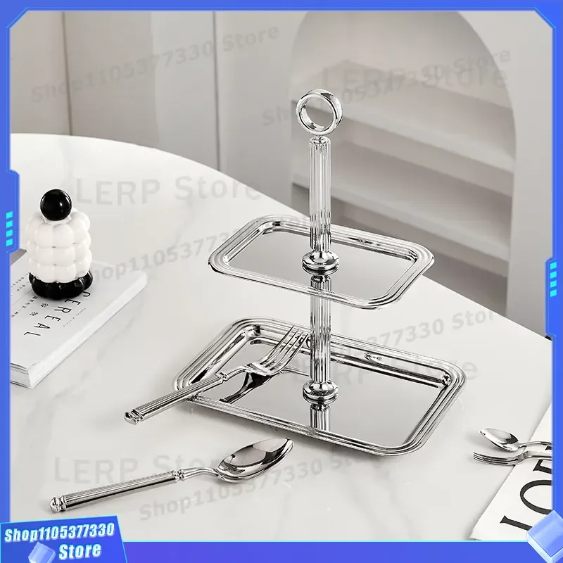 304 Stainless Steel Double Layer Cake Stand Windproof Afternoon Tea Snack Plate Dessert Rack Home Decor Housewarming Gift