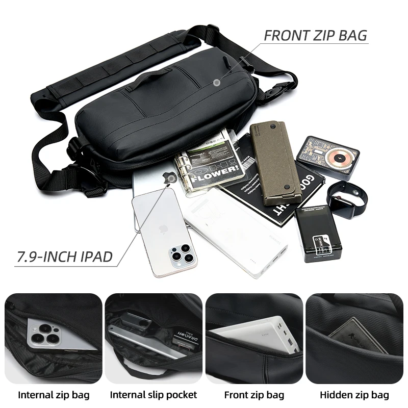 Sling Bag for Men, Crossbody Bag Fit 7.9 inch iPad, Waterproof Japanese Shoulder Bag for Travel Work Sport