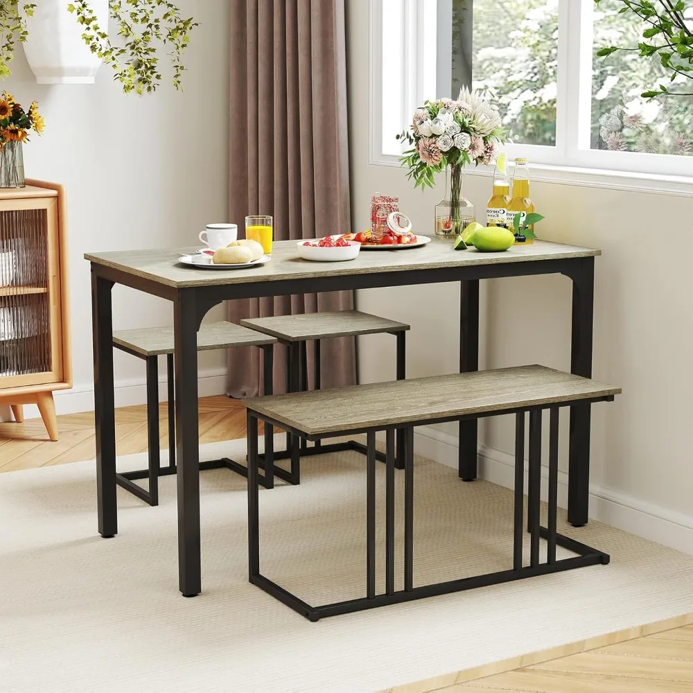 

Dining Table Set,Rectangular Wood Dining Table with Bench,Industrial Kitchen Table Set,Space-Saving Dinette Set for Living Room