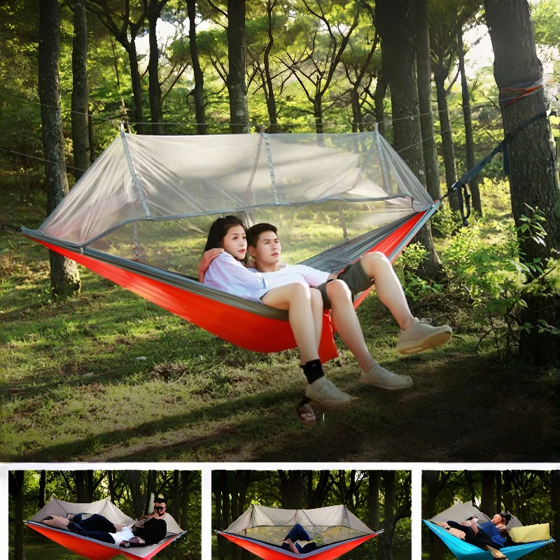 

260x140cm 2 Person Camping Hammock Quick Setup Strong Load Bearing Nylon Parachute Fabric Portable Outdoor Travel Beach Compact
