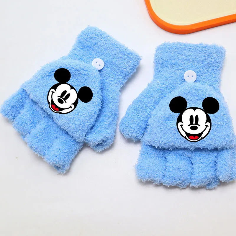 Sarung Tangan Mickey Mouse Model Lipat Kecil, Lucu, Anti Bocor, Rajutan, Sarung Tangan Setengah Jari untuk Musim Dingin, Bersepeda, Pelajar, Lembut, Motif Kartun, Hadiah