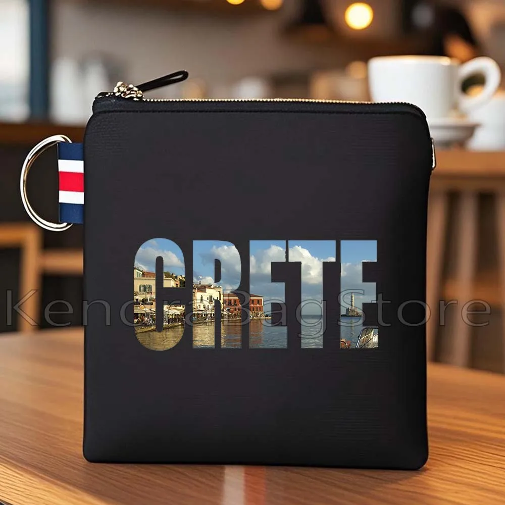 Aesthetic Naxos Crete Greece Santorini Beach Sunset Gifts Black Coin Purse Bag Small Square Key Storage Card Bag Wallet Pouch