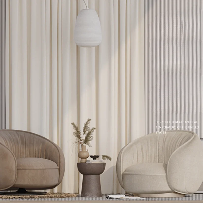 Modern Minimalist Luxury Sun Protection Curtains Creamy White Real Velvet Blackout Background Curtains for Bedroom Living Room