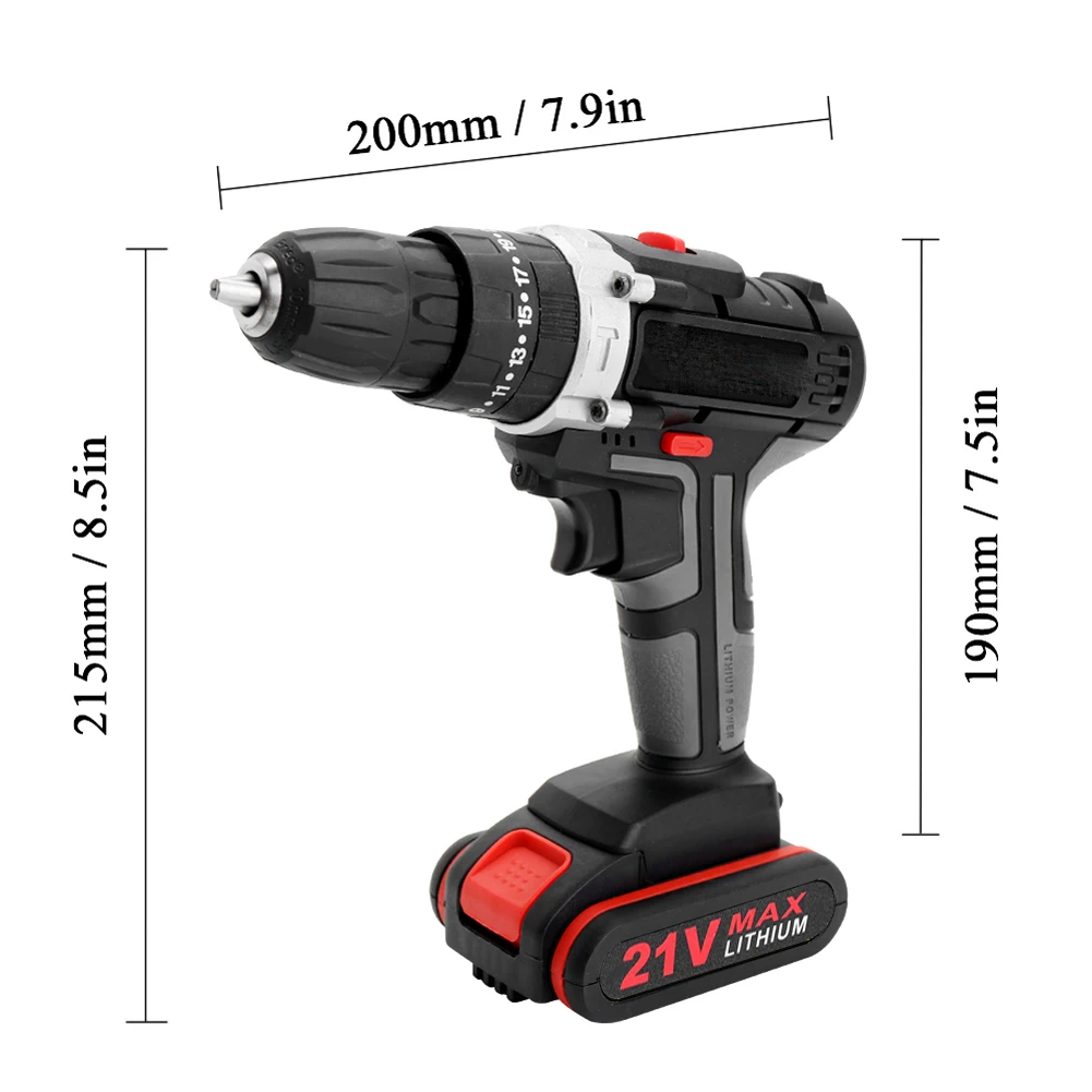 21V Electric Cordless Drill High-power Battery Wireless Rechargeable Hand Drills Brush Motor Home DIY Electric Power Tool