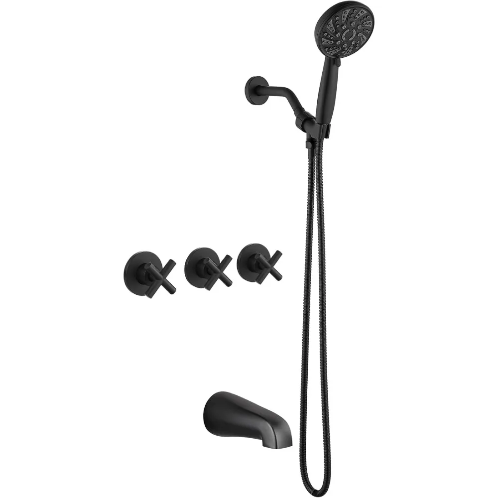 

3-Function Tub Shower Faucet Set with Shower Head, Tub Spout, and 6-Setting Handheld Sprayer