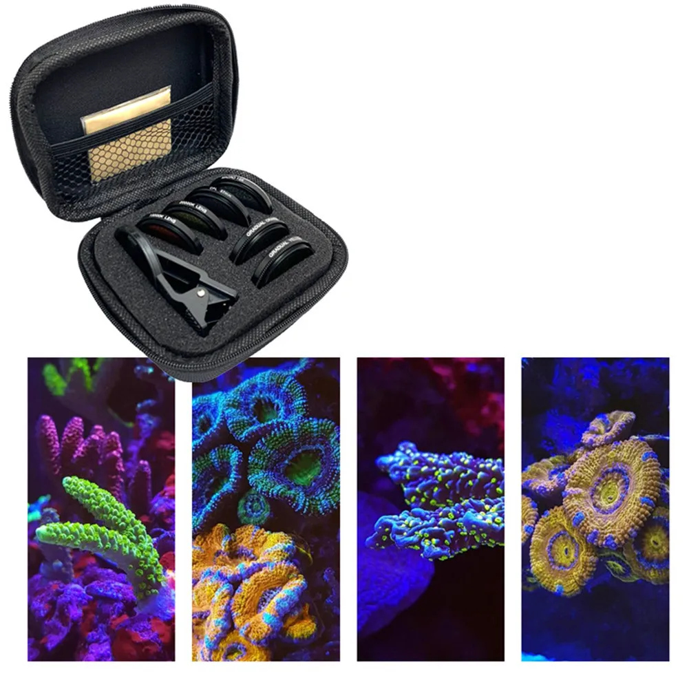 

6 In 1 Phone Camera Lens Filter Color-enhancing Macro Lens For Fish Tank Aquarium Coral Photography