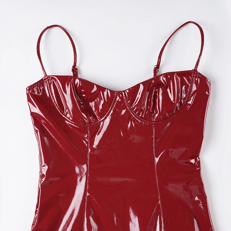 فستان ضيق مثير من جلد البولي يوريثان فستان حفلات كلوبوير سادة على شكل قلب ورقبة على شكل قلب بدون أكمام فساتين كاميس صغيرة للنساء لصيف 2025 #6