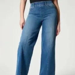 Women Jeans Denim Solid Wide Leg Pants Pockets Streetwear Loose Fit High Waist Washing Zipper Fly Ankle Length Slight Strech