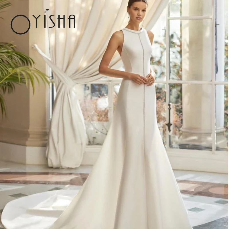 OYISHA Elegante Halter Sereia Vestido De Noiva Para A Noiva Sexy Criss Cross Backless Vestidos De Noiva Moderno A-Line Vestido De Novia 2023 Elegante Halter Mermaid Vestido de Noiva Para Noiva Sexy Criss Cross Backless