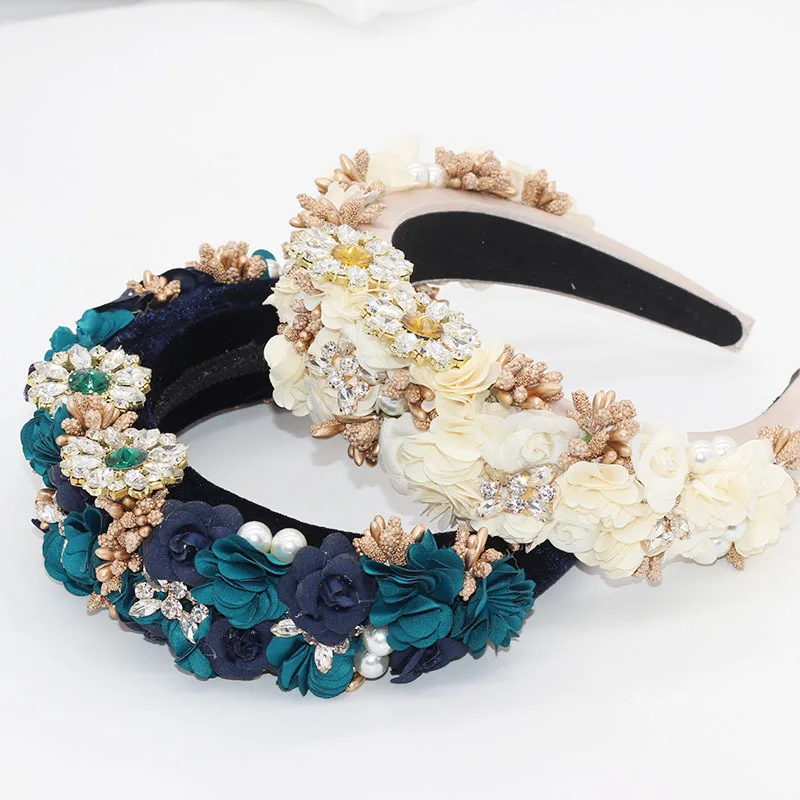 European and American Fashion Baroque Flower Rhinestone Exaggerated Headband Sponge Bridal Hair Accessory