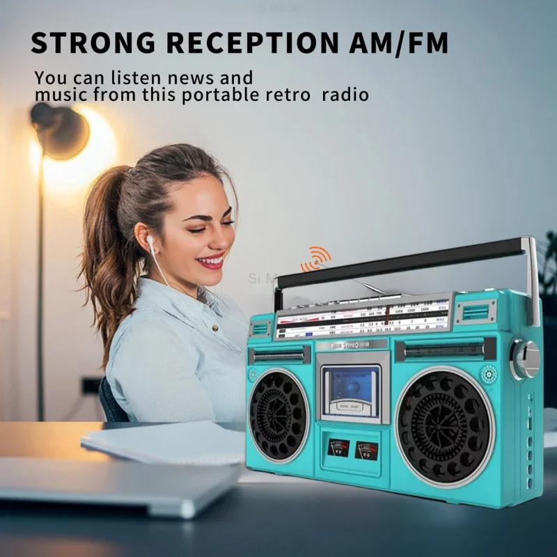 Classic Retro Cassette Radio Dual Channel Stereo Bluetooth Speaker FM/AM/SW Multi-band Recorder Outdoor Card Radio Music Player