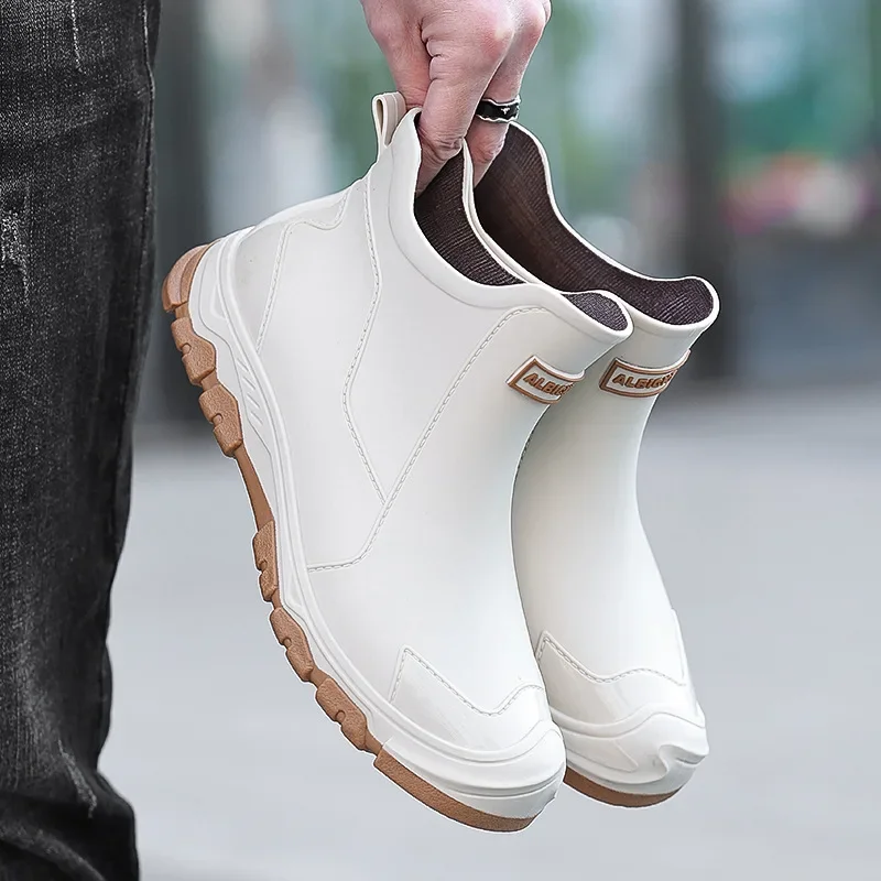 Men\'s Rain Boots Waterproof Boots Outdoor Non-slip Casual Ankle Boots Hiking Fishing Water Shoes Work Lightweight Rubber Boot