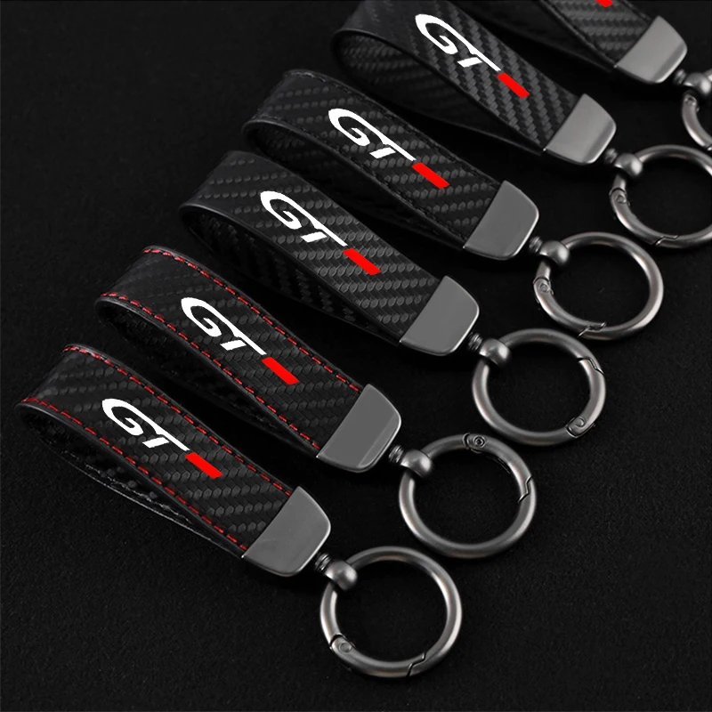 

Carbon fiber Leather car keychain horseshoe buckle jewelry key chain for GT LINE Sportage Peugeot GT GTLine Accessoriess