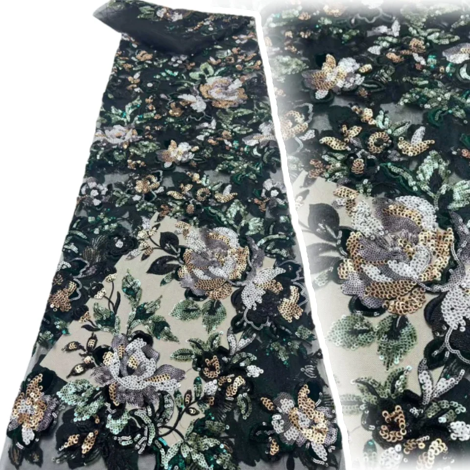 

Лидер продаж, африканская 3D кружевная ткань с блестками, 2025 г., высокое качество, французское нигерийское кружево с бисером для шитья свадебного платья CC1686