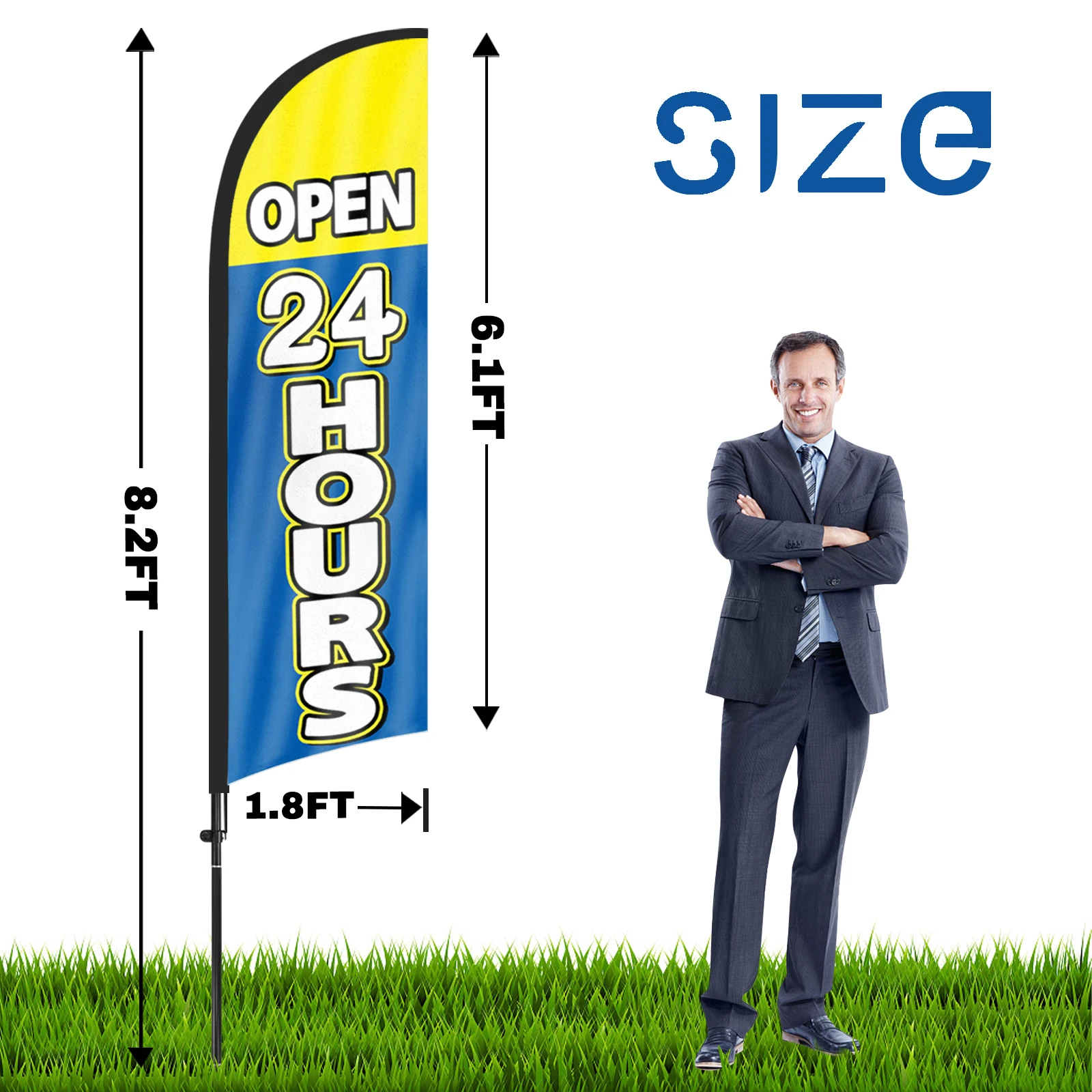 FSFLAG 1PCS 280CM The 24 Hours Feather Flag with Flagpole Advertising Outdoor Banner Decoration for Businesses and Storefronts