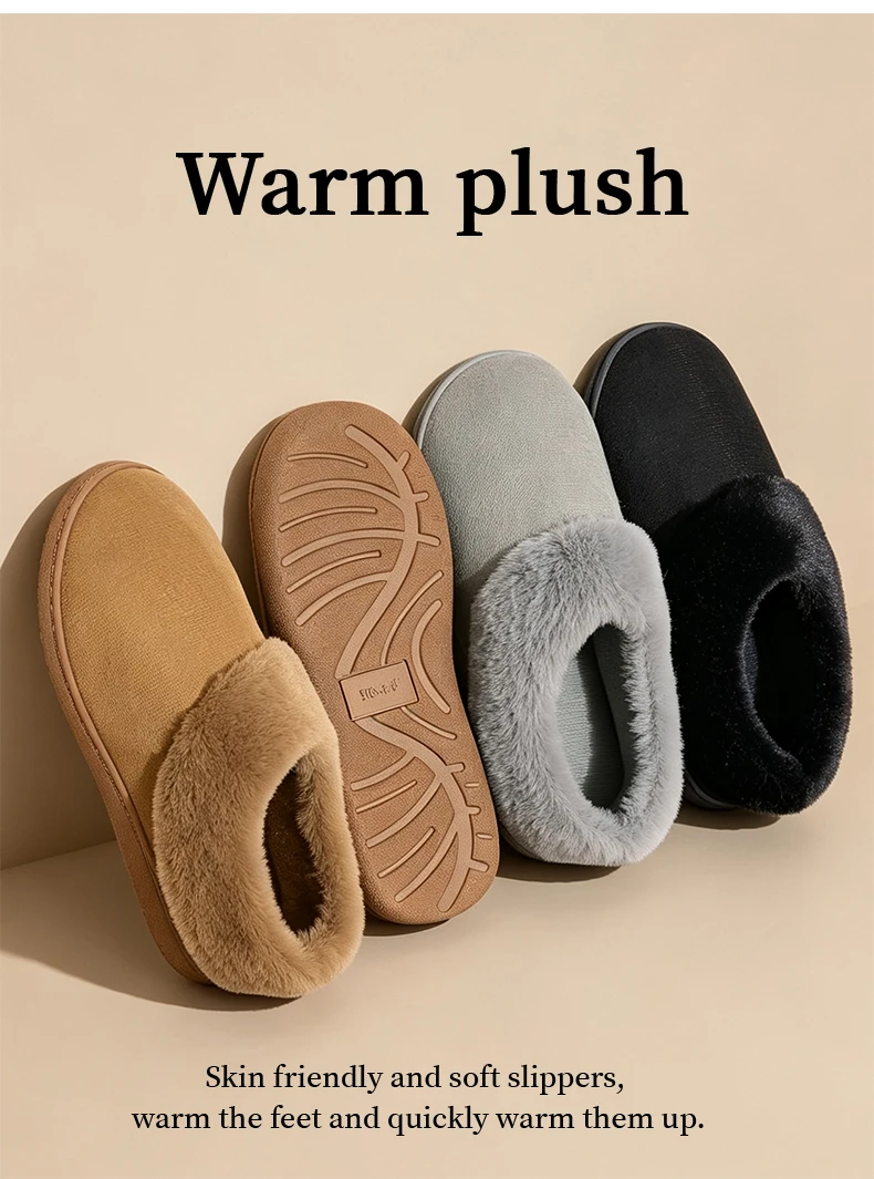 Damen-Hausschuhe aus Kunstfell, Plüschgefütterte Warme Winter-Hausschuhe, Rutschfeste Flache Schuhe für den Innen- und Außenbereich – Detail 5