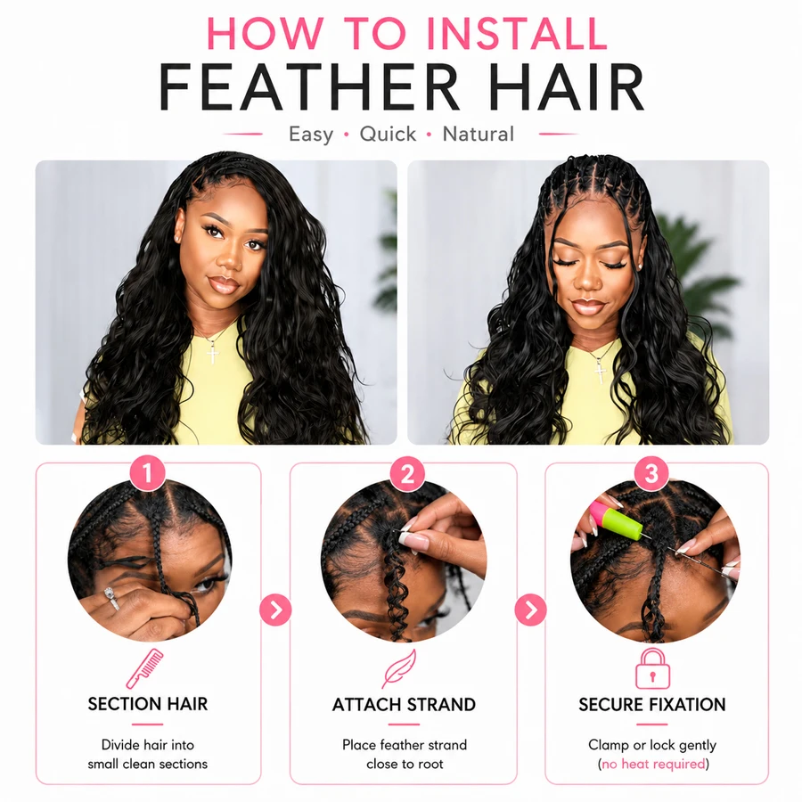 WOWANGEL Miracle Knots Haarverlängerungen Echthaar Feder-Häkelhaar Body Wave Leichte Unsichtbare Knoten Boho-Haar für Frauen – Detail 4