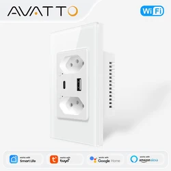AVATTO Tuya Brazil WiFi Wall Socket with Type C USB Port individual Control, Brasil Smart Outlet Plug Work for Google Home/Alexa