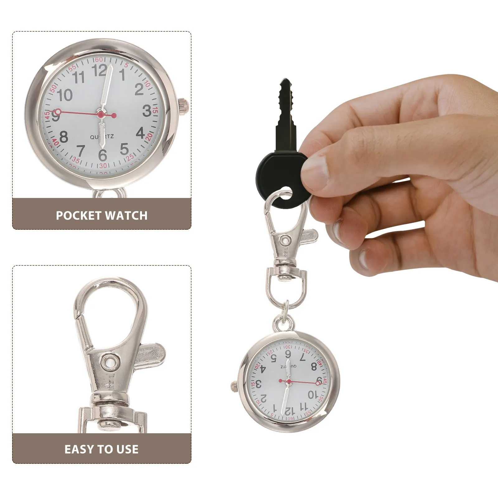 

1Pcs Nurse Pocket Watch Quartz Stainless Steel Vintage Keychain Fob Clip Hospital Use Pocket Watch Keychain