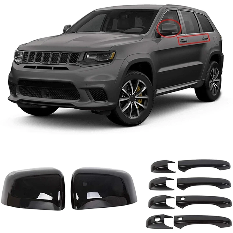 

Глянцевые черные зеркальные крышки + крышки дверной ручки для Jeep Grand Cherokee Dodge Durango 2011-2020